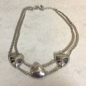 Express silver dual chain with 3 triangle drop necklace